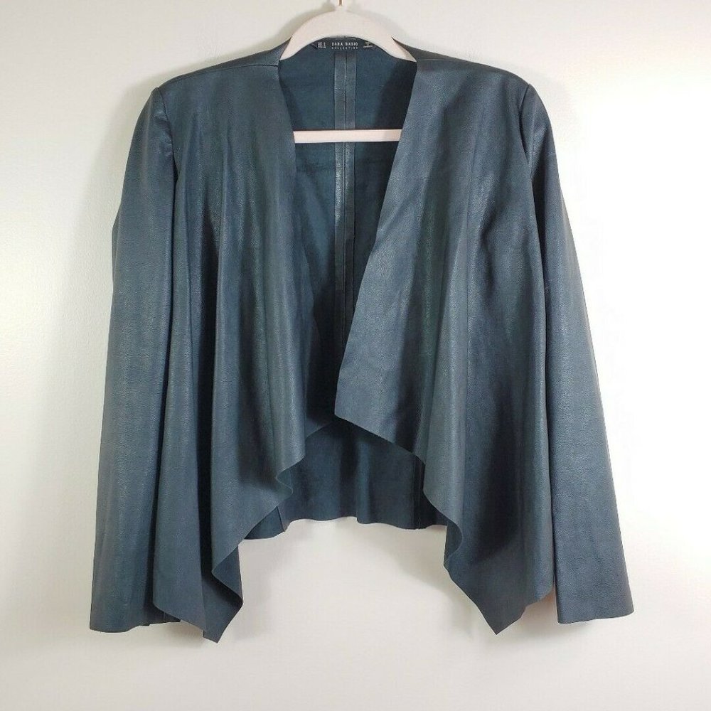 ZARA black faux leather waterfall front jacket